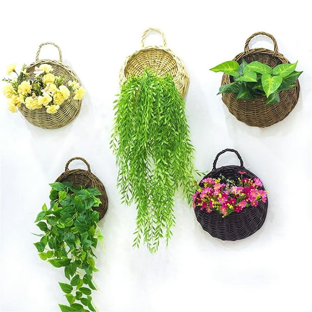 Brown Flower Planter Wall Hanging Wicker Rattam Basket Garden Vine Pot