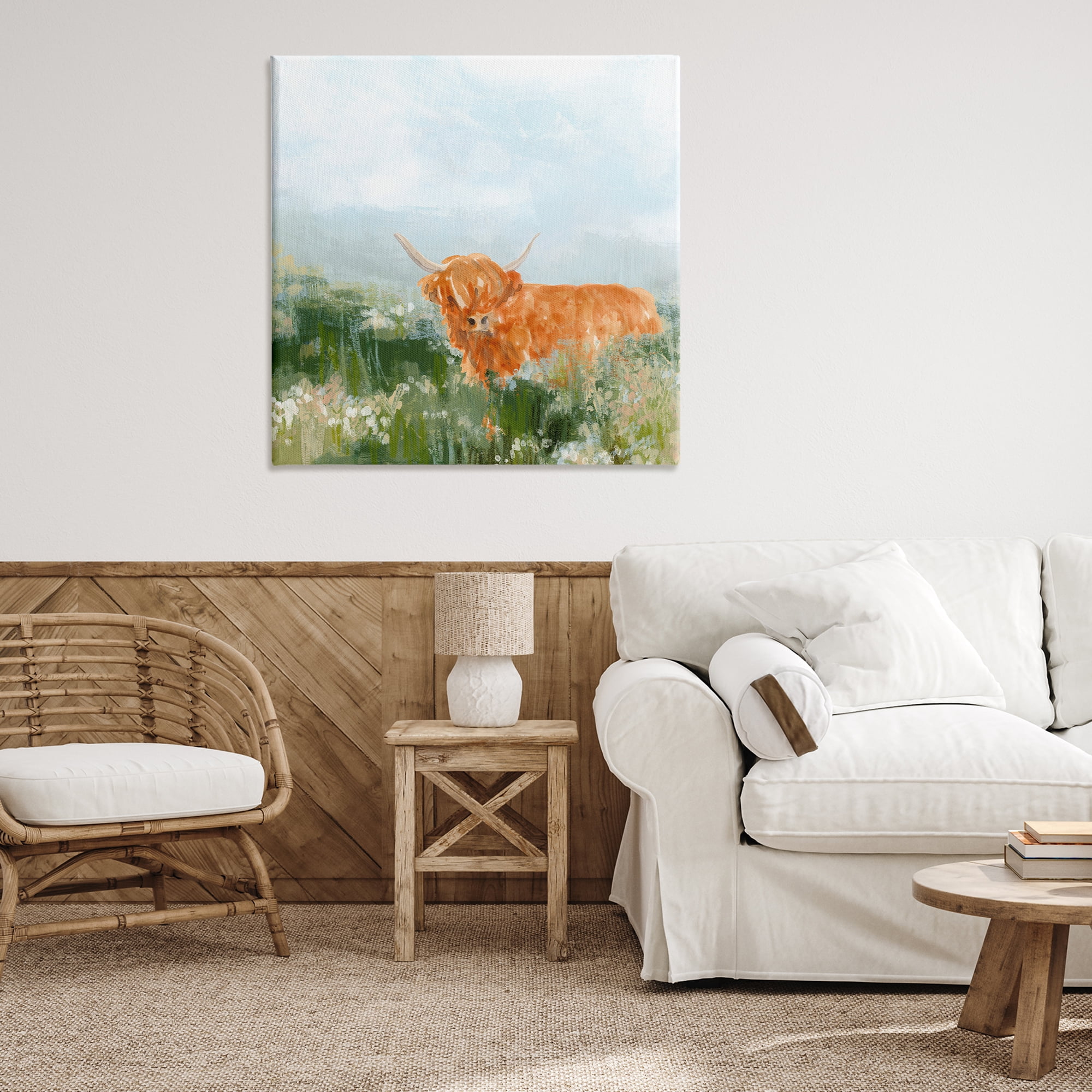 Stupell Industries Highland Cattle Abstraction Animals & Insects Painting Gallery Wrapped Canvas Art Print Wall Art, 36 x 36