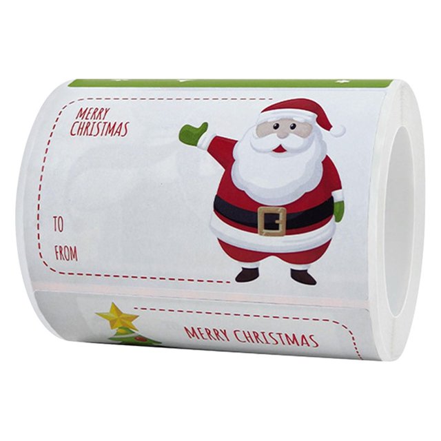 Rectangle Roll Christmas Holiday Card Gift Packaging Cute Cartoon Decoration Sticker Label