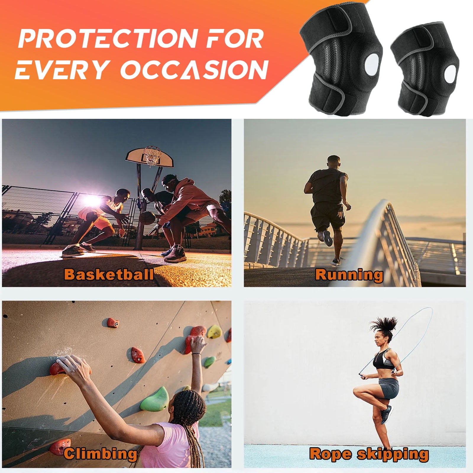 Teeuard 1pc Sport Knee Brace with Gel Pads, Adjustable, Anti-Slip，Injury Recovery- Orange Small