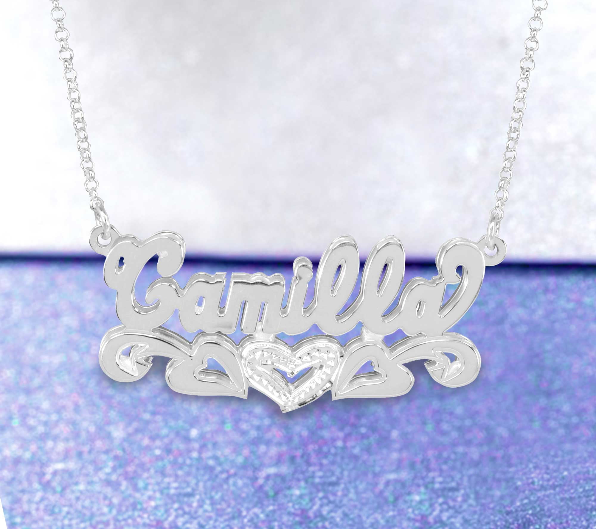 Personalized Double 3D Bling Name Necklace in Sterling Silver