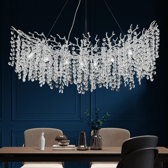 SJIGUANGZ Crystal Chandeliers for Dining Room,47.2" Silver Snowflake Tree Branch Chandelier Modern Rectangular Chandelier for Living Room, Kitchen Island, Bedroom, Foyer, Entryway