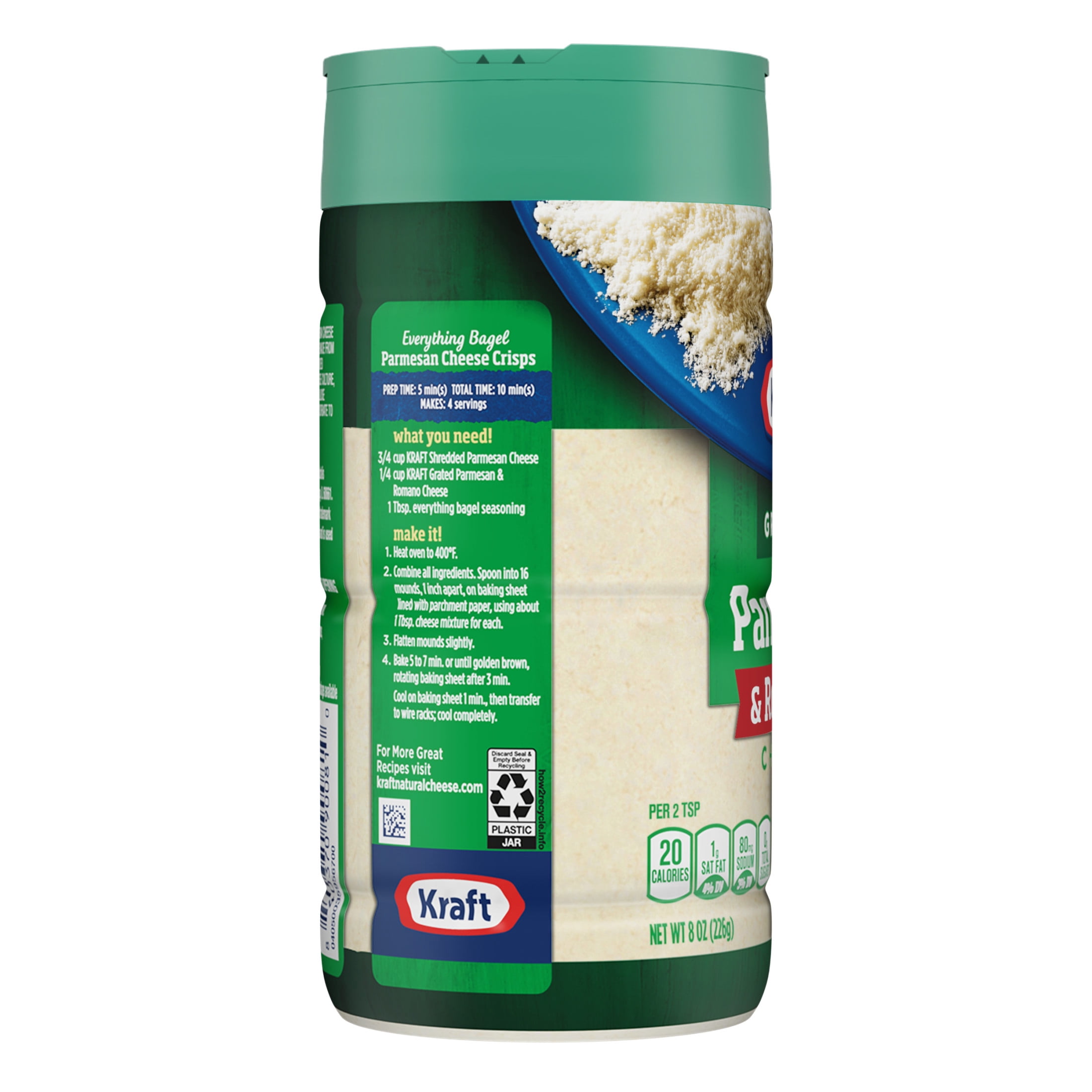 Kraft Natural Grated Parmesan and Romano Cheese Shaker, 8 oz Bottle