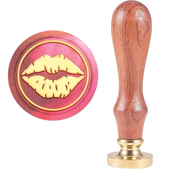Lip Kiss Wax Seal Stamp 25mm Wedding Sealing Wax Stamps Vintage Removable Brass Sealing Head Wood Handle with Wooden Handle