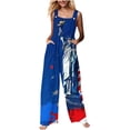 thumbnail image 2 of Wiyuqeen Linen Bib Overalls for Women 4th of July Bib Overalls Sleeveless Baggy Wide Leg Romper Long Pants Funny Graphic Jumpers with Pocket, 2 of 8