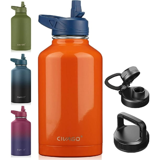 64 oz Insulated Water Bottle With Straw, Half Gallon Stainless Steel