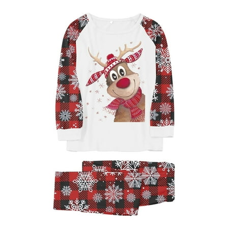 

Parent Child Christmas Deer Print Parent Child Plaid Long Sleeved Trousers Pajamas Homewear Four Piece Suit Set (MAM)