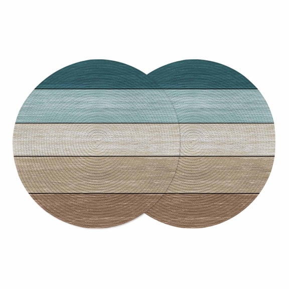 Teal Brown Round 13 Inch Placemats Set of 2, Farmhouse Vintage Abstract Wooden Grain HeatResistant Non Slip Place Mats for Dining Table, Wipeable Braided Kitchen Table Mats for Housewarming