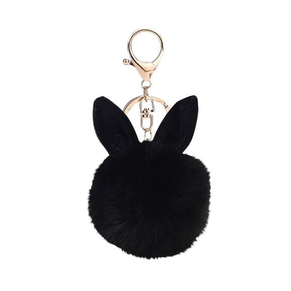 Plush Faux Fur Pom Pom Keychain with Rabbit Ear Design and Metal Clasp for Bags Backpacks and Keys Accessories Gifts