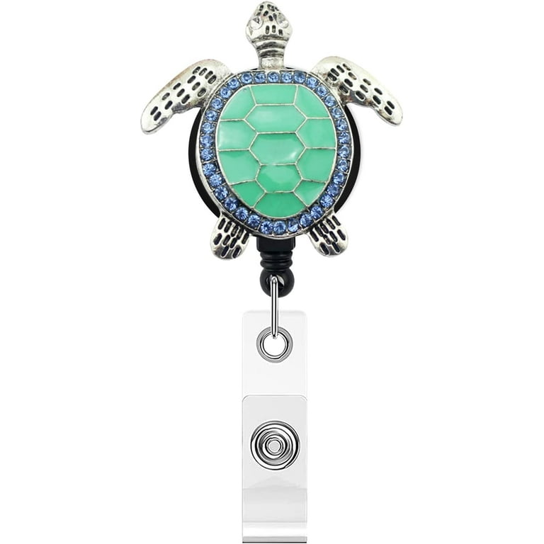 1 Pack Retractable ID Badge Holder with Clip, Cute ID Name Badge Reels with  Bling Rhinestones Retractable Card Holder for Office Worker Teacher Doctor  (Turtle) 