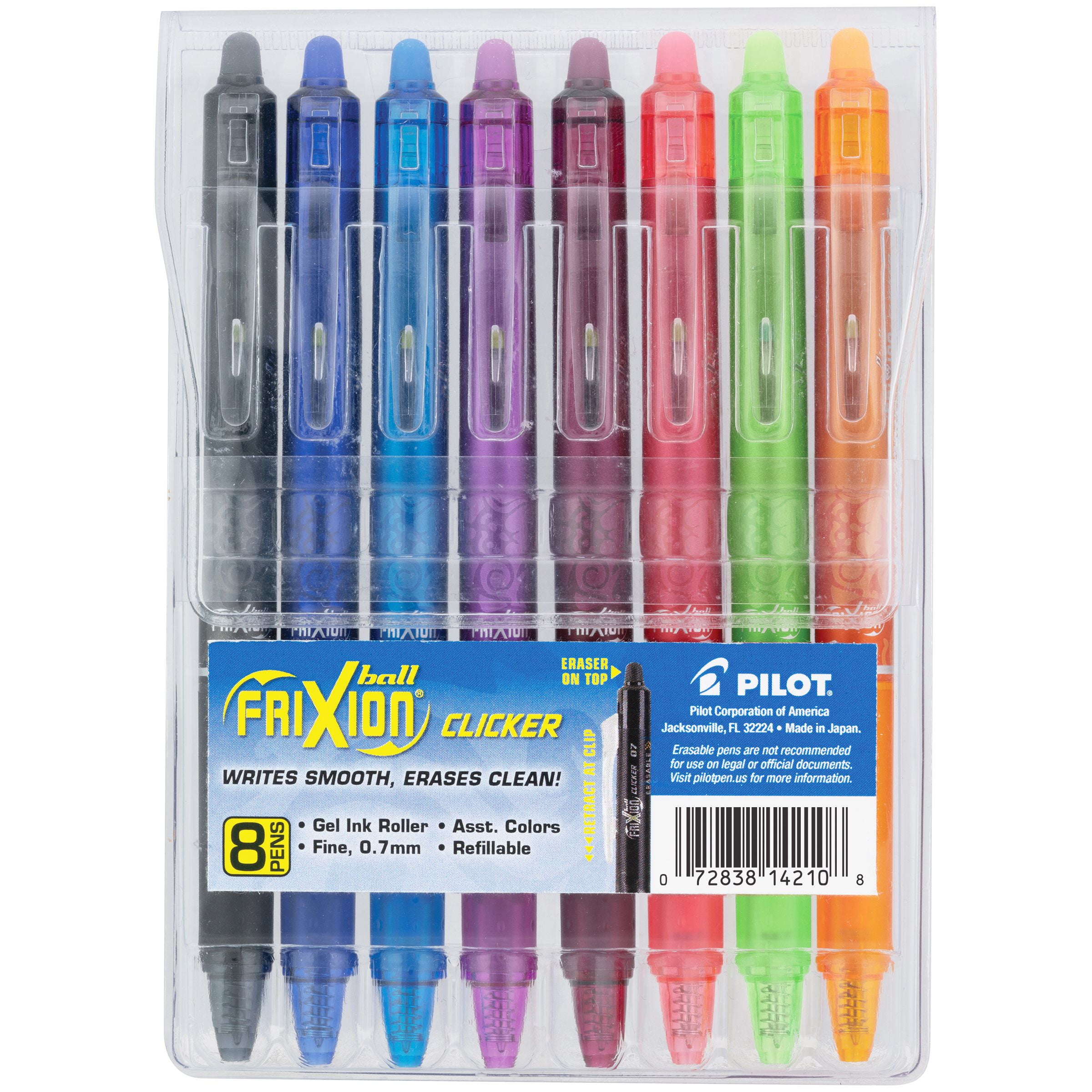 31569 8-Pack Pouch PILOT FriXion Ball Erasable & Refillable Gel Ink Stick Pens Assorted Color Inks Fine Point 