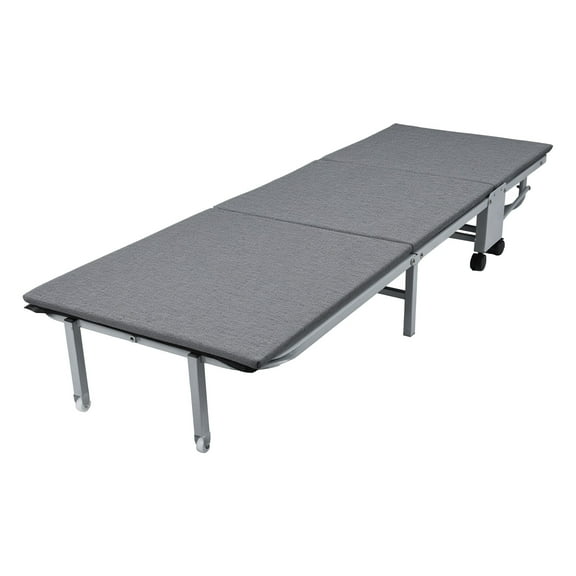 ZNNT Outdoor Camping Cot with Sleeping Pad & Wheels 3-Fold Beach Lounge Chair for Adults Grey