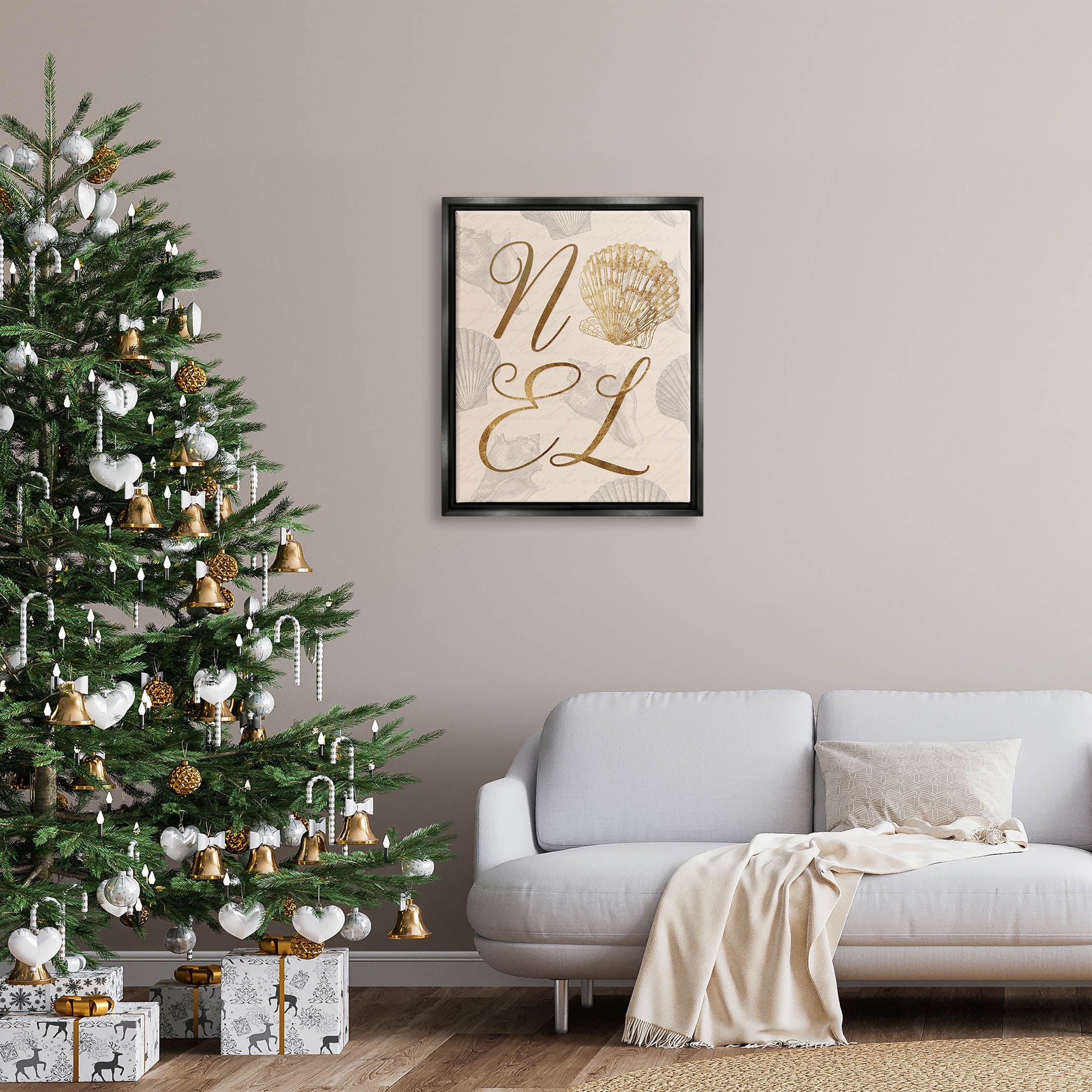 Noel Holiday Seashell Detail Holiday Graphic Art Jet Black Framed Art Print Wall Art