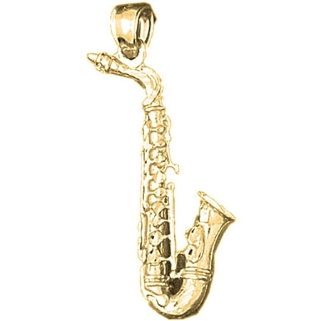 18K Yellow Gold 3D Saxophone Pendant - 35 mm
