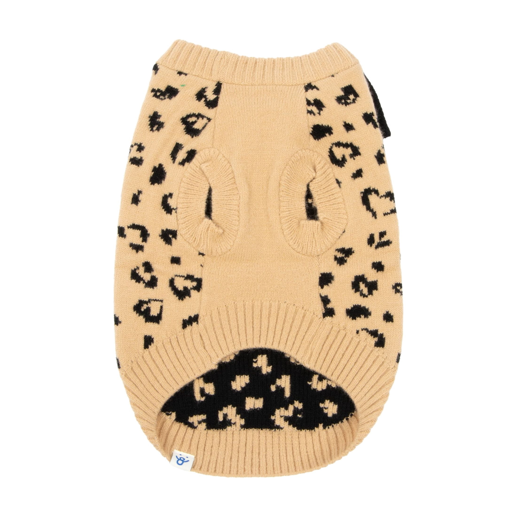 Oodles Leopard Print Bow Fall Dog Sweater, Tan, Medium