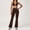 Coffee, variant on PISONIC Women Two Piece Workout Sets Cross Back Sports Bras Matching High Waist Flared Leggings Gym Yoga Outfits