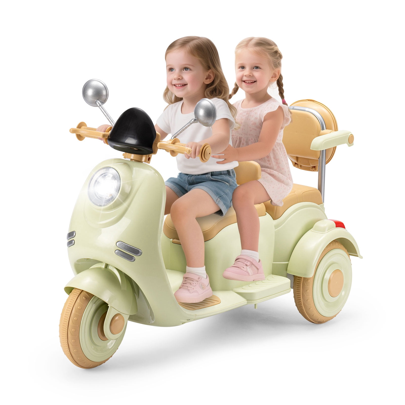 Dimedeal 12V Electric Motorcycle, Ride On Scooter for Kids, 2 Seater with Storage & Dual Motors, 3-Wheel Electric Ride On Toy for Girls and Boys Ages 3-8, Safe & Cute Design (Green)