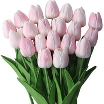 QZS Artificial Tulips Flowers,Pink Mini Real Touch Tulips Bouquets for Wedding Decorations,Plastic Flowers with Branch for Office,Wedding,School Decoracions