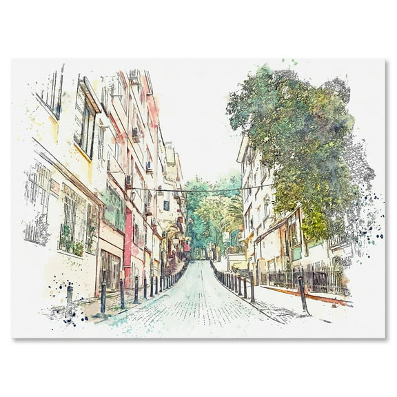 Designart ' Traditional Street In City Istanbul ' Traditional Canvas Wall Art Print