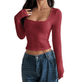thumbnail image 1 of Womens Basic T Shirts Autumn Tops 2025 Long Sleeve Crop Tops Slim Fit Gym Workout Y2k Clothes L, 1 of 7