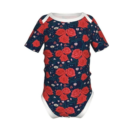 

Adobk Rose Flower Print Baby Climbing Clothes Jumpsuit Rompers Classic Rompers Child Short sleeve Bodysuits-12 Months