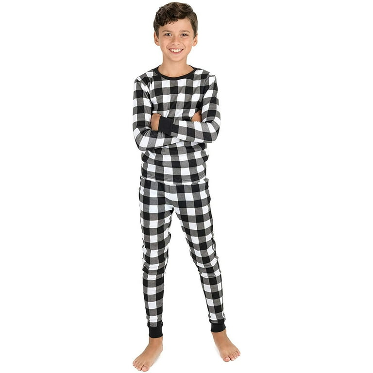 Leveret Kids Boys Girl Two Piece Cotton Pajamas Black White Plaid 14 Year