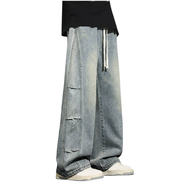 Pantalones largos de moda para hombre, casuales, de color sólido, con bolsillos y cremallera, cintura elástica, de poliéster.
