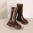 thumbnail image 2 of Girls Long Riding Boots Vintage Buckle Leather Platform Lug Sole Casual Dress Knee High Zipper Winter Booties Brown 9 Toddler, 2 of 6