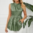 thumbnail image 5 of Njoeus Tank Tops for Women's Satin Ruffle Mock Neck T-Shirts Summer Flowy Sleeveless Dressy Casual Blouse Flare Shirt Dress S-XXL, 5 of 9