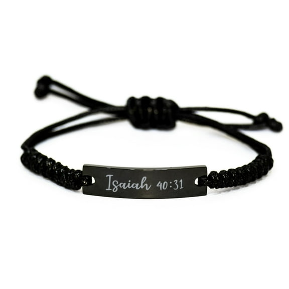 Isaiah 40 31 Bracelet Isaiah 40:31 Bible Verse Gift for Him Christian Bracelet for Men Black Rope Stainless Steel Jewelry