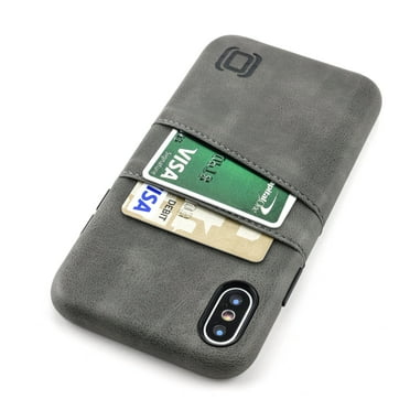 Dockem Luxe Wallet Case for iPhone X & iPhone XS: Minimalist Card Case with UltraGrip Canvas Style Synthetic Leather, Slim Professional Snap On Cover w/ 2 Card Holder Slots - Grey