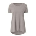 thumbnail image 2 of Gray Women's Short Sleeve T-shirt, Women'S Spring And Summer Solid Color Rag Shoulder Long T Shirt Round Neck Loose Short Sleeved Pullover Top For Women,Women's Short sleeve T-shirt S, 2 of 5