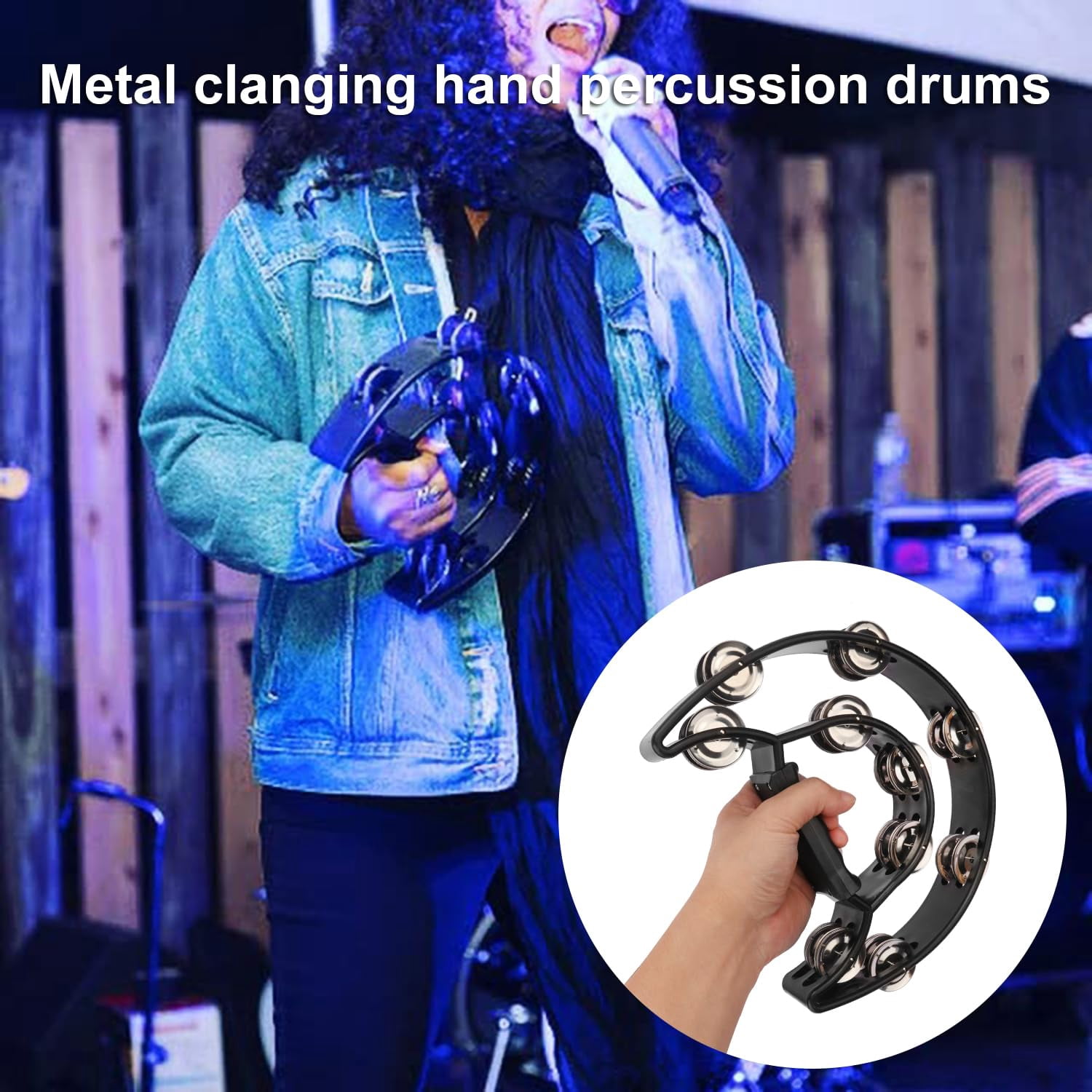 6 Pack Double Row Tambourine - 9.06 Inch Professional Handheld 20 Metal Jingles  Half Moon Musical Plastic Tambourines For Adults Music Lovers And Performers