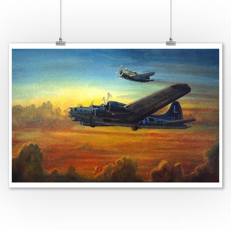 - 2 USAF Airplanes (orange and blue) Vintage Poster (artist: Horan) USA (9x12 Art Print, Wall Decor Travel Poster)