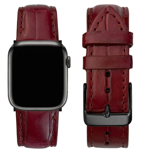 Correa De Cuero De Cocodrilo Burdeos Compatible Con Correas De Apple Watch 42 Mm 41 Mm 40 Mm 38 Mm Para Iwatch Hombres Correa De Repuesto Smartwatch Series 10 9 8 7 6 5 4 3 2 1 Se Hecho A Mano Aw-70-D