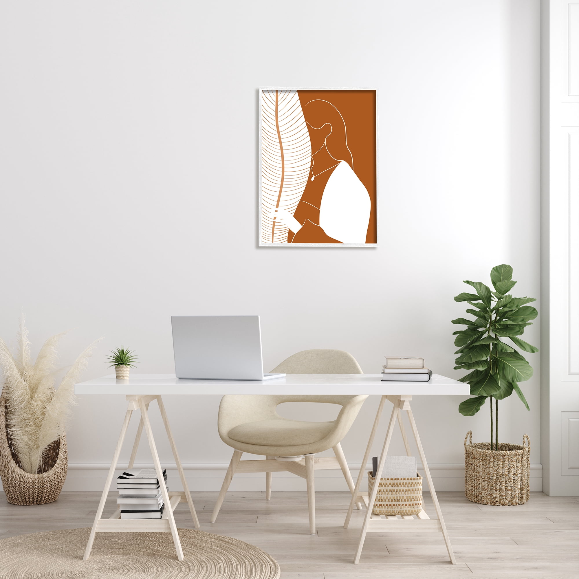 Stupell Indtries Woman Behind Palm Leaf Abstract Portrait Orange White,24 x 30,Design by Birch&Ink
