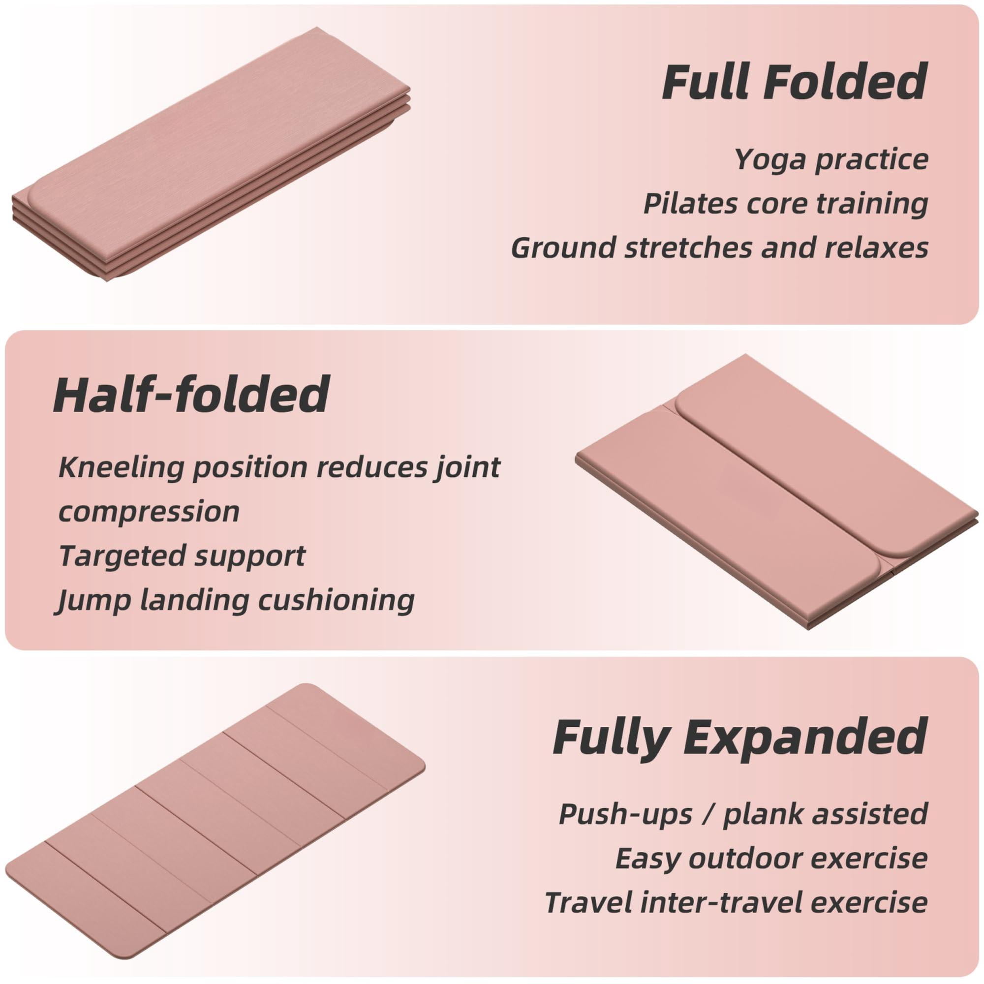 Foldable Yoga Mat Bright Pink TPE Multi-Use Exercise Mat for Home and Travel