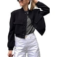 thumbnail image 1 of ORUYROP Women's Fashion Cropped Button Down Lightweight Cropped Bomber Jacket Varsity Shacket with Side Pockets, 1 of 6