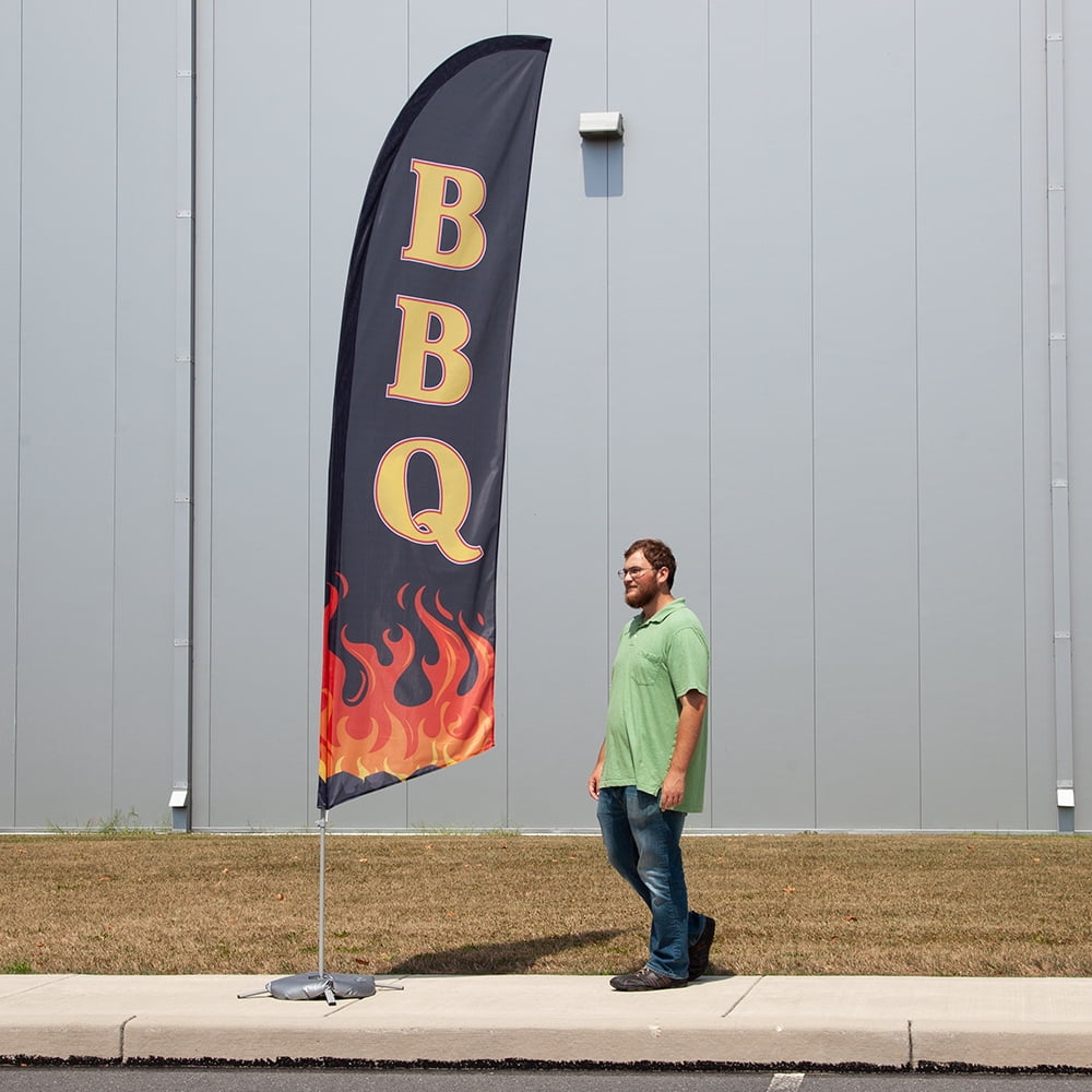 Vispronet Premium BBQ Feather Flag Kit - Includes 13ft Sectional Aviation Grade Fiberglass Poles, BBQ Flag, Cross Base, Weight Bag, Ground Spike Pole Sleeve Bag