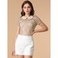 thumbnail image 2 of INSPIRE CHIC Women's See Through Contrast Color Collar Lace Top Blouse, 2 of 6