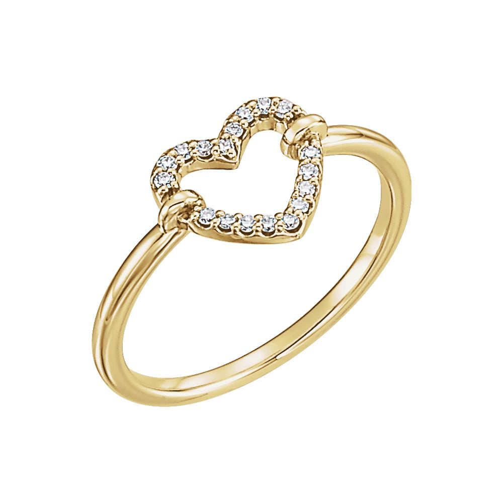 14k Yellow Gold Polished .08 Dwt Diamond Love Heart Ring Size 6.5 ...