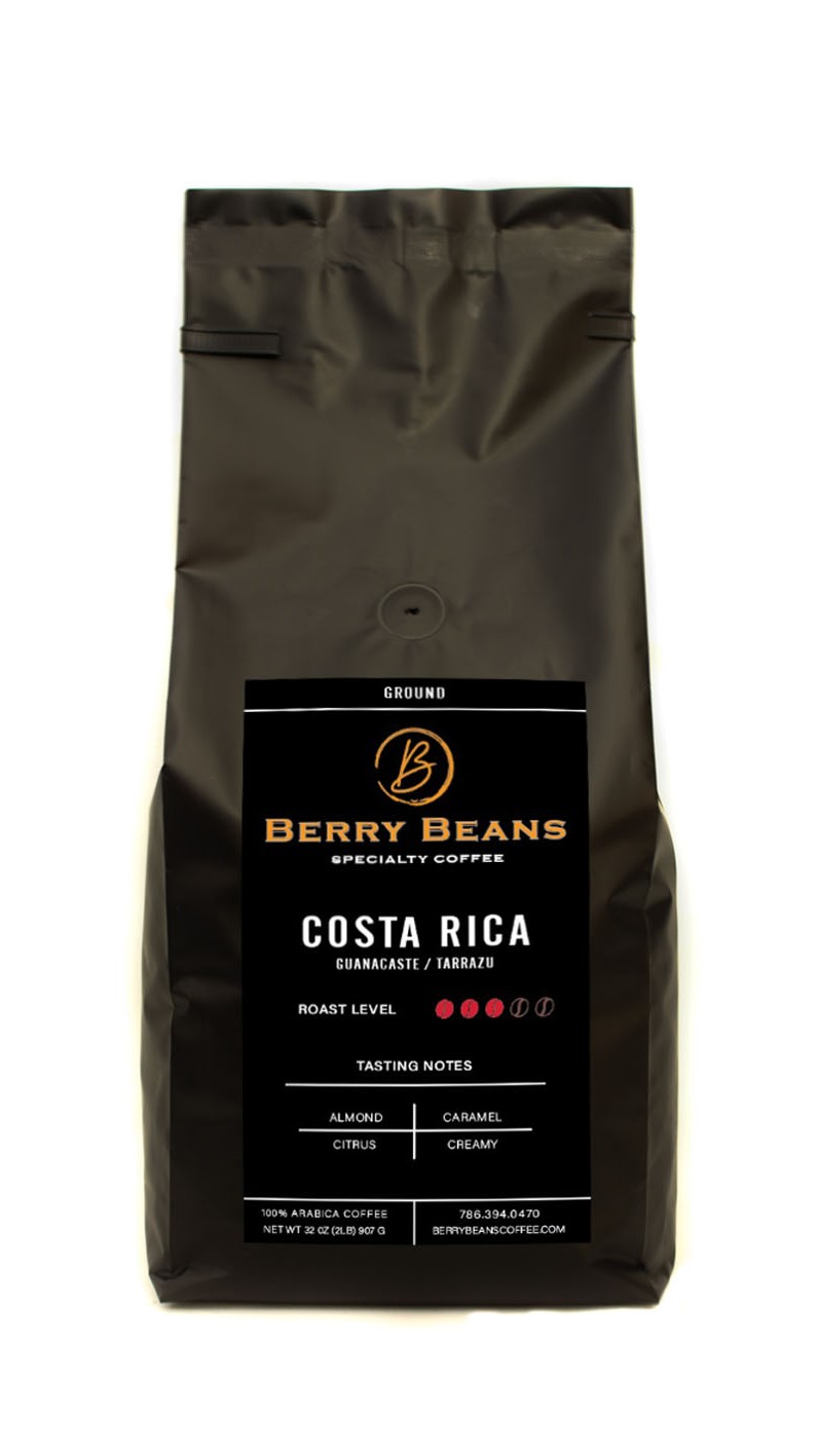 Berry Beans Specialty Costa Rica, Ground Coffee, Premium Medium Roast, 32 Oz.