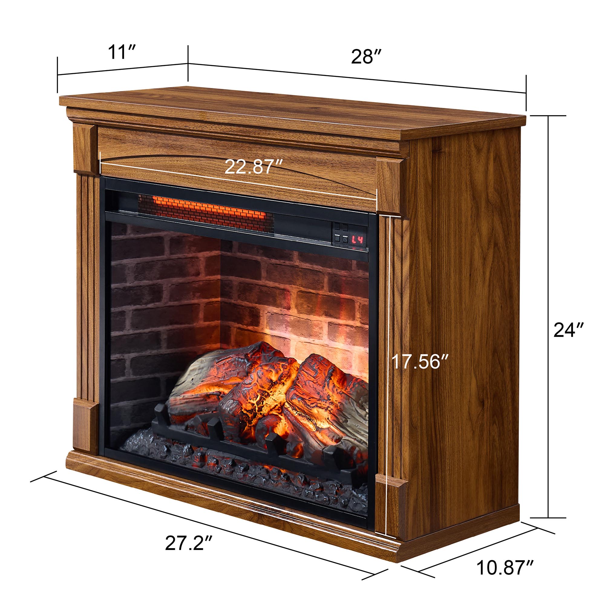 CQSXDA Realistic Flame Effect Antique Black 28" Free-Standing Mantel Electric Fireplace Heater Caster Wheel