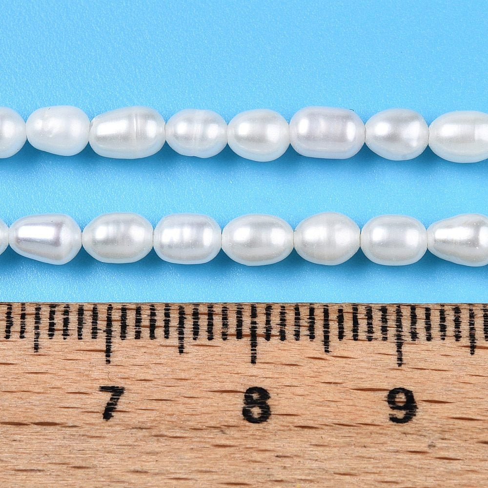Natural Cultured Freshwater Pearl Beads Strands Rice Creamy White 4~5x3.5~4mm Hole: 0.6mm about 82~83pcs/strand 15.55''(39.5cm) DIY