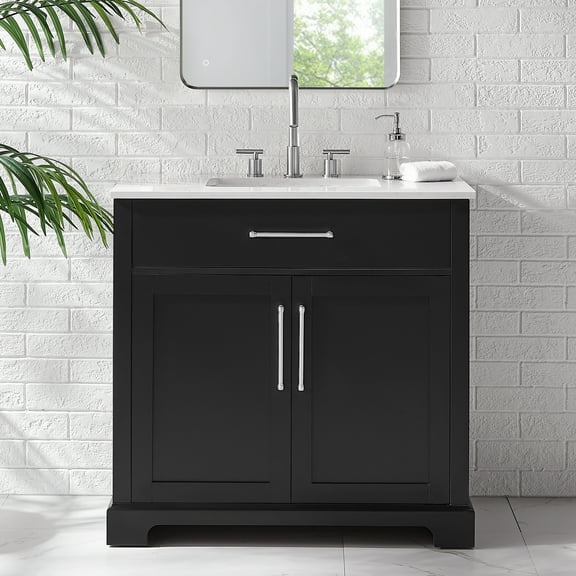 BridgePoint Home Clara 36" Single Sink Bathroom Vanity in Black with White Stone Top