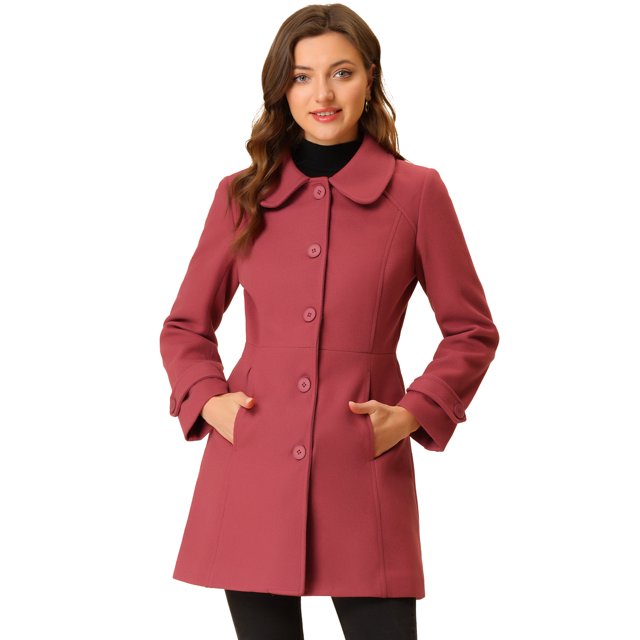Abrigo De Invierno Con Botón Delantero Y Cuello Peter Pan Para Mujer Rojo Apagado S