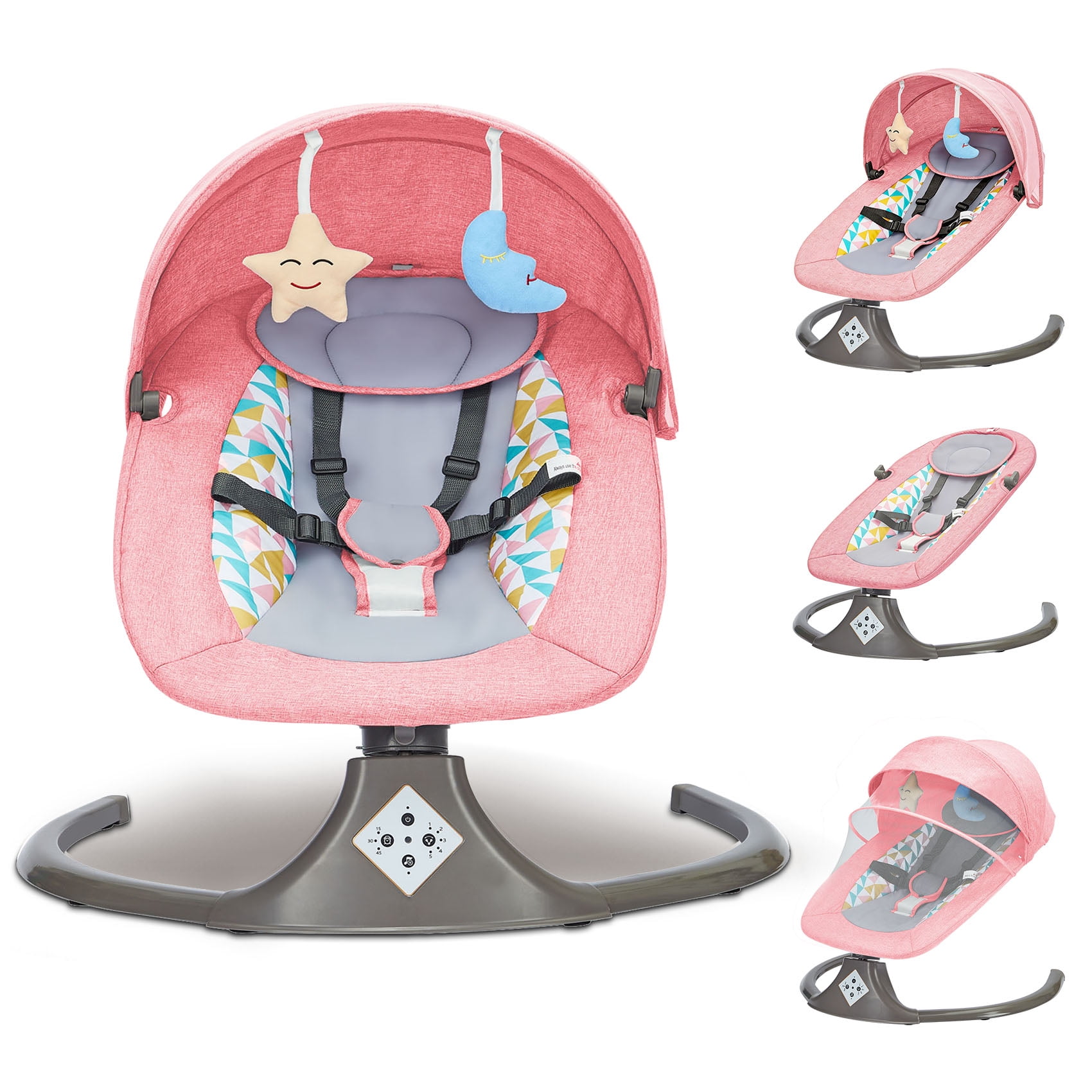 Fashionsmile Electric Baby Swing, Caveen Infant Swing Rocker with Remote Control, 5 Sway Speeds, Bluetooth Music, Grey