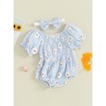 thumbnail image 3 of Newborn Girl Outfit, 6 12 18 24M Short Sleeve Pleated Flower Print Bodysuit with Headband Summer Clothes, 3 of 10