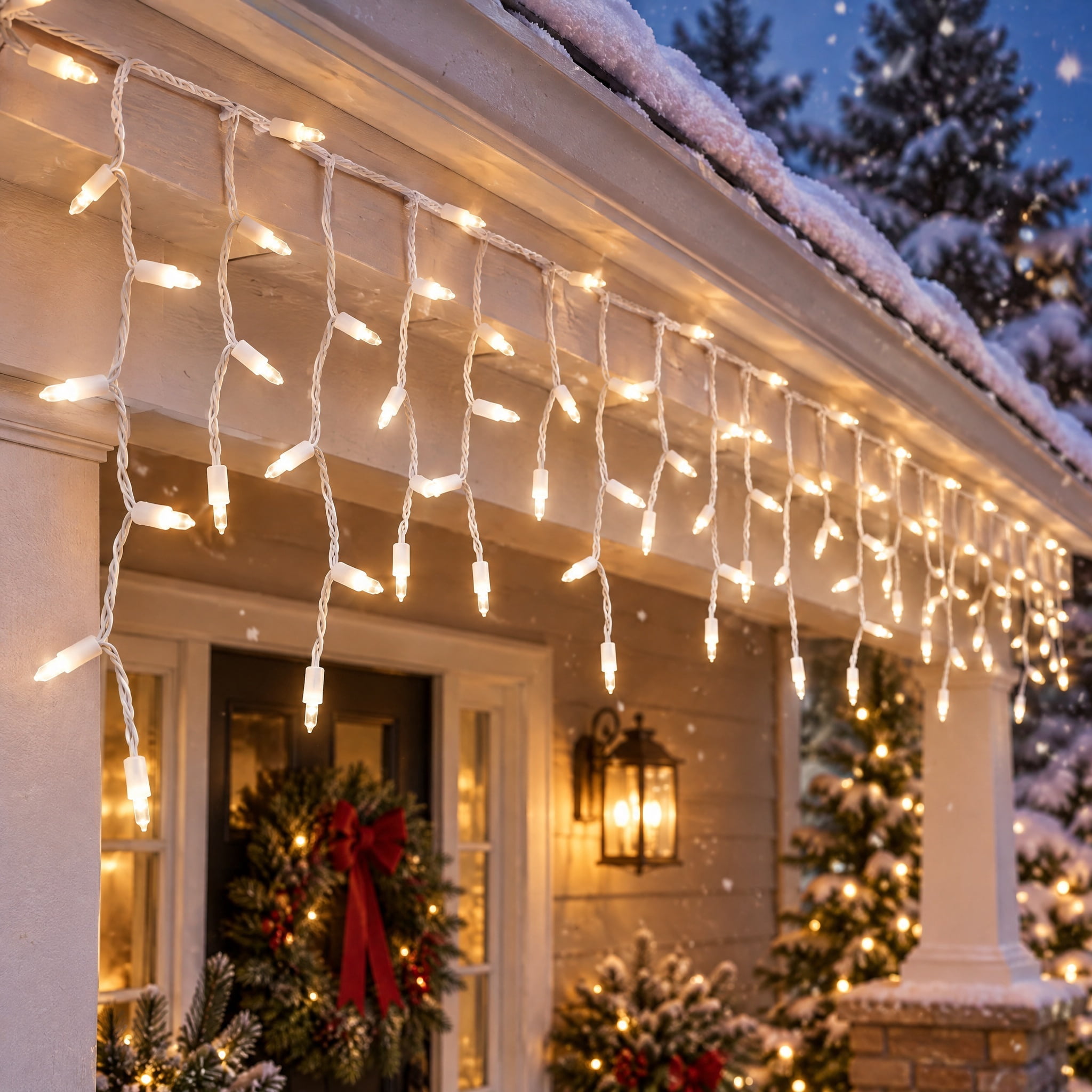Indoor/Outdoor 200-Count LED High Density Christmas Icicle Lights, Cool White, White Wire, 15', by Holiday Time