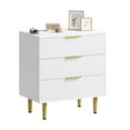 thumbnail image 1 of QinaQin Cómoda moderna de 3 cajones con frente acanalado, mueble de madera con detalles metálicos para recámara, sala o recibidor, 1 of 7